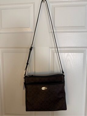 Coach Dark Brown Signature Messenger Crossbody